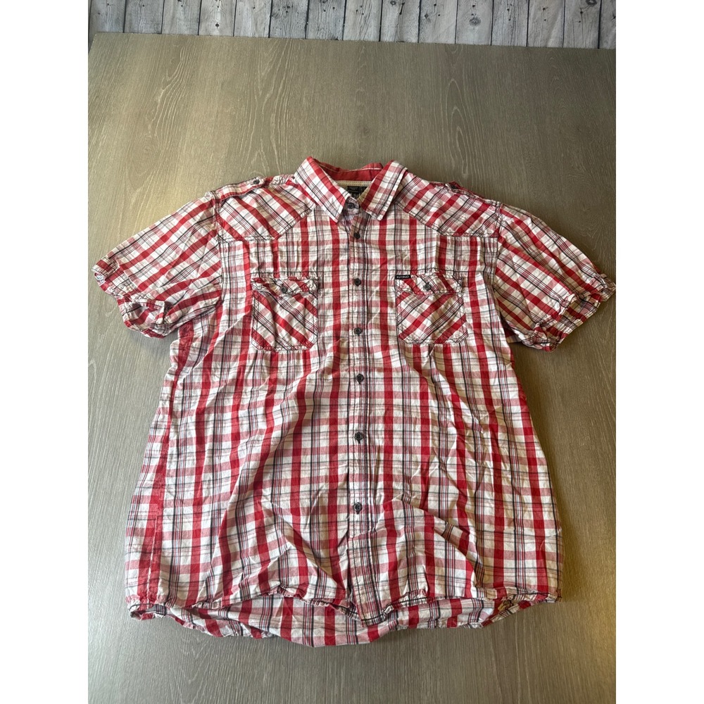 Buffalo David Bitton Mens 2XL Red White Plaid Western Short Sleeve Button Shirt - Picture 2 of 10